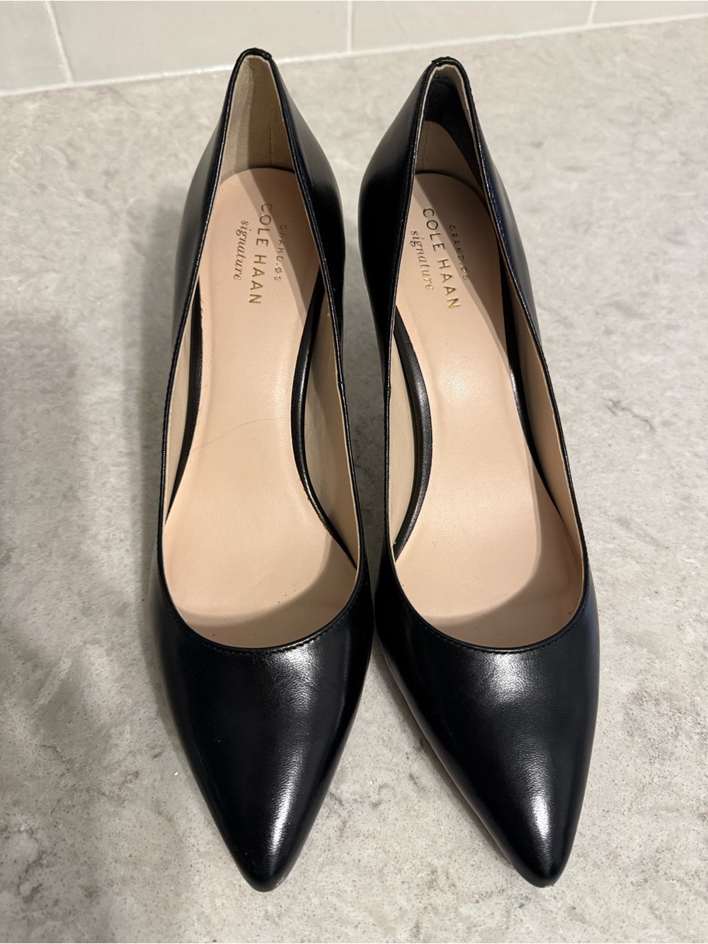 Cole Haan Black Pointed-Toe Leather Pumps